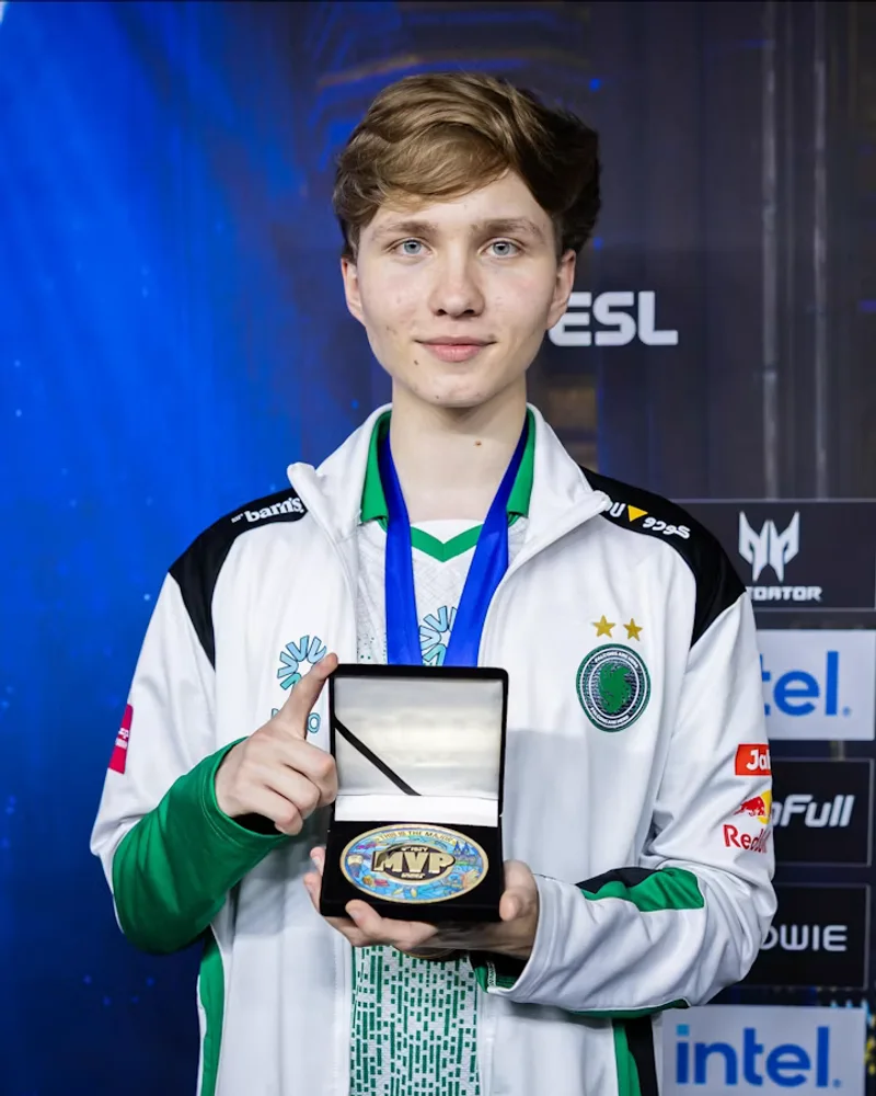 m0NESY holding the IEM Cologne Major 2026 MVP medal